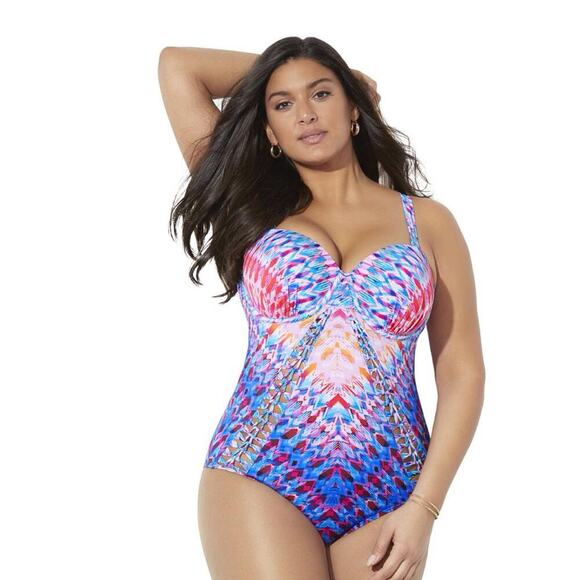 Meet Curve Women's Plus Size Macrame Underwire One Piece Swimsuit NEW SZ 2XL - Picture 1 of 8